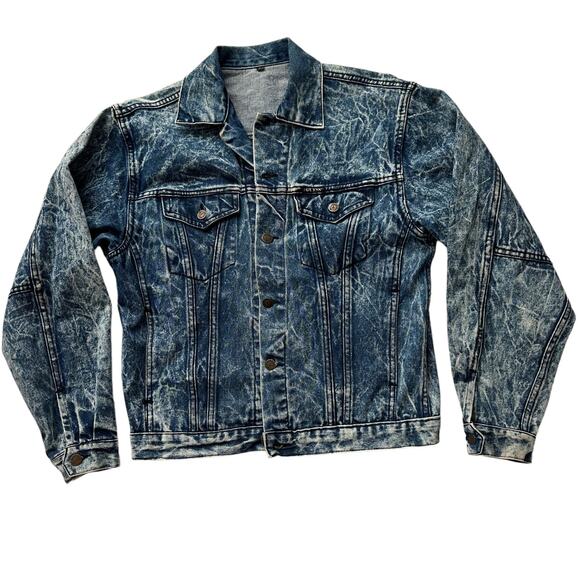 Guess VTG 80s 90s Crinkle Acid Wash Pleated Back Trucker Jean Jacket L - Picture 11 of 11